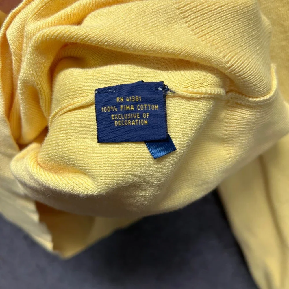 Polo Ralph Lauren Mens Yellow Pima Cotton V-Neck Sweater Size M Embroidered Pony